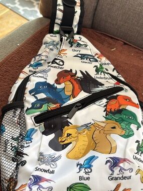 White Dragon Print Sling Backpack